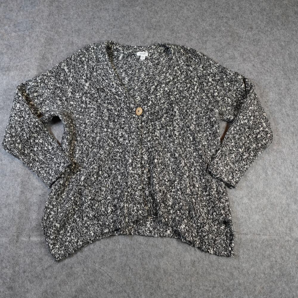 J. Jill Sweater Womens Large Chunky Knit Cardigan Marled Black